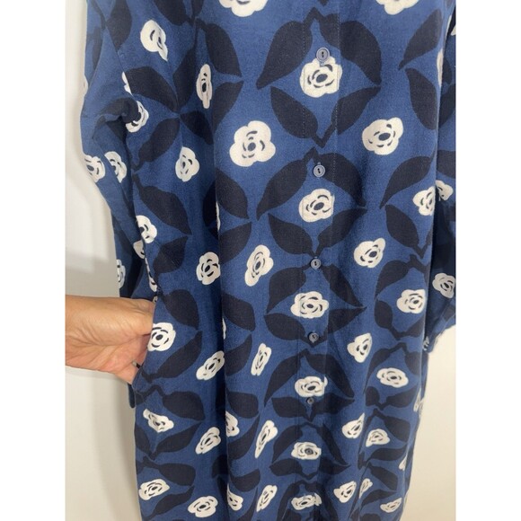 Uniqlo x Marimekko Navy Blue Flannel Long Sleeve Shirt Dress Pockets Women Large - Picture 3 of 12
